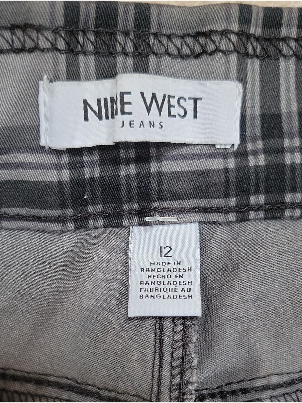 Nine West Heidi Black & Gray Plaid Pull-On Skinny Pants Size 12 NWT - Picture 9 of 15